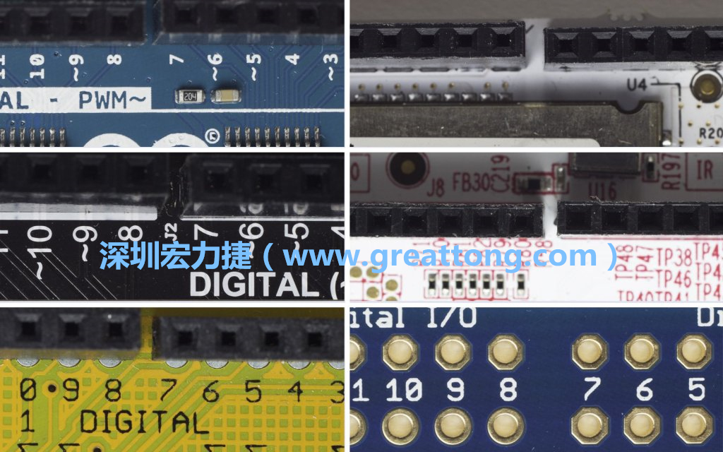 各種不同尺寸的Arduino上第7、8腳位的間距。